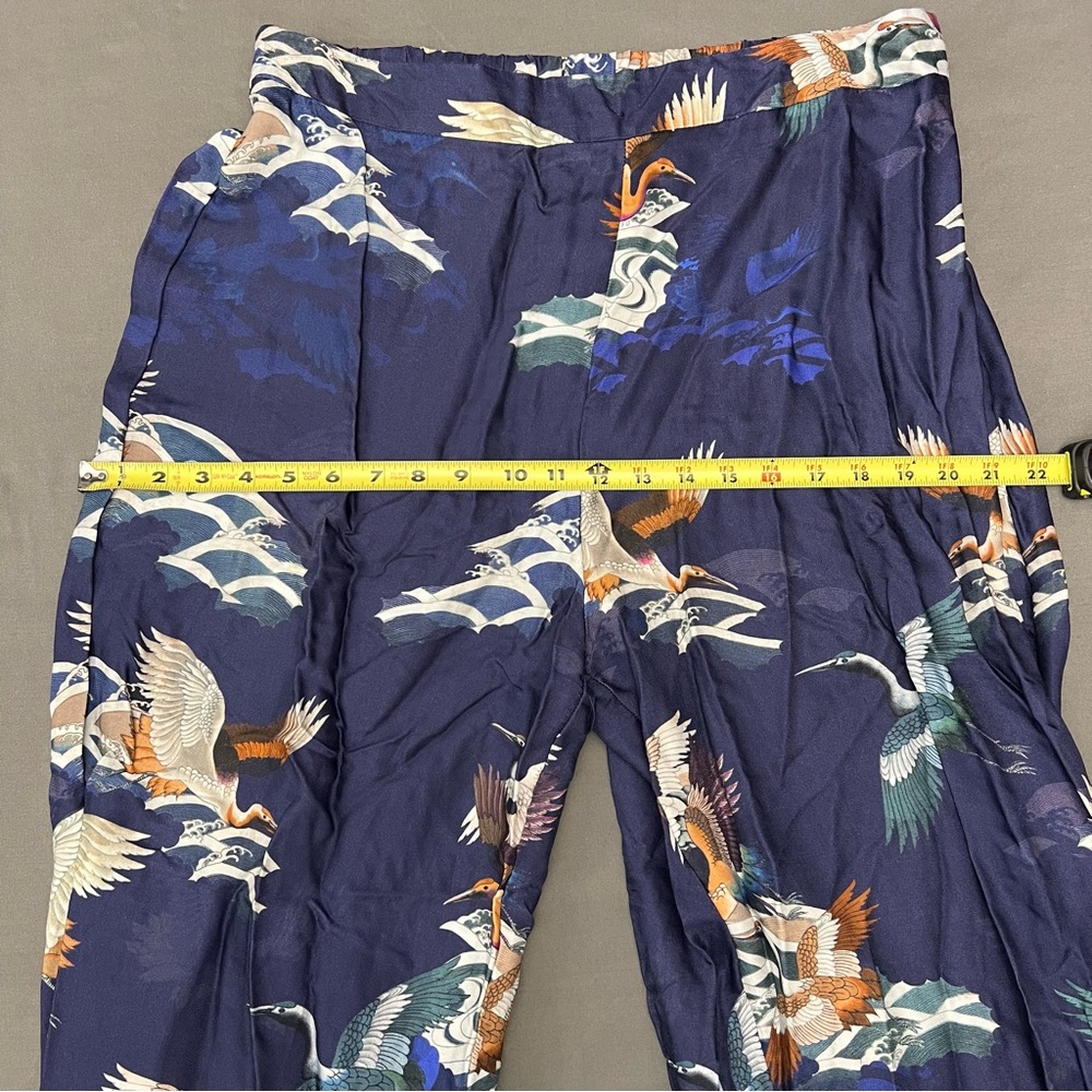 ASOS Two Tone Satin Crane Bird Print Wide Leg Pants Size 12 - Picture 9 of 10